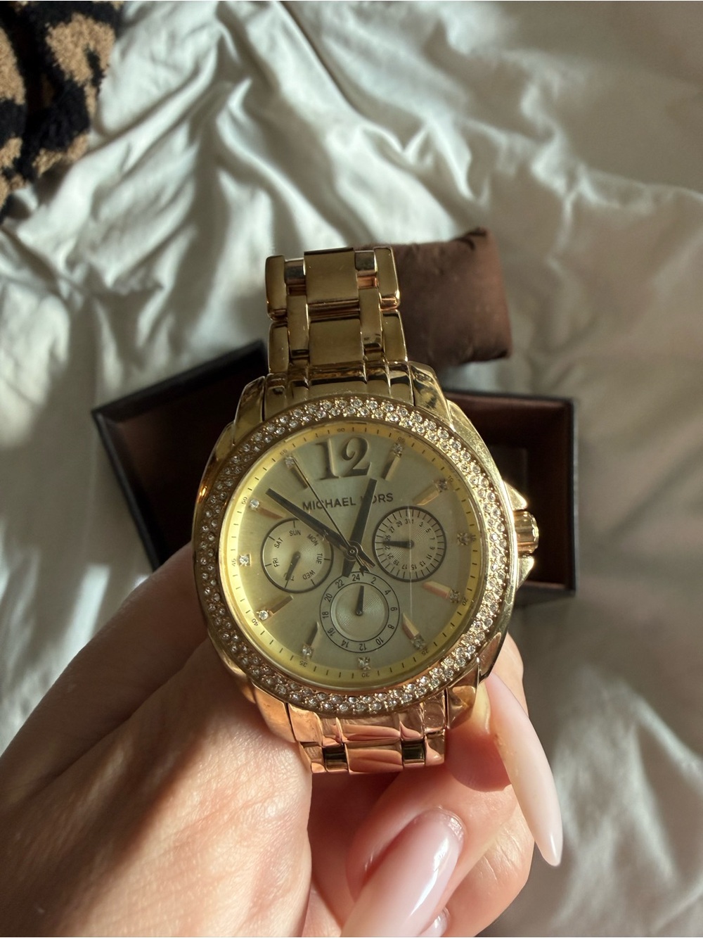 Michael Kors Gold Tone Crystal Bezel Bracelet Watch